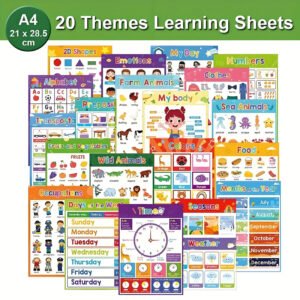 20 Educational Posters for Youngsters – Laminated Learning Charts for Kids, ABC Alphabet Posters, Preschool Homeschool Materials, Pre-K Classroom Wall Decorations
