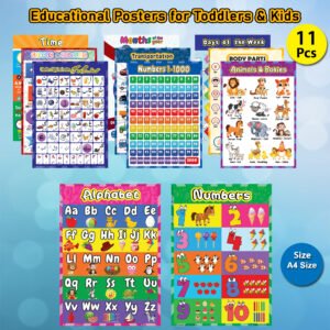 Educational Preschool Poster Learning Charts A4 size 11 pcs for Toddler and Kid for Nursery