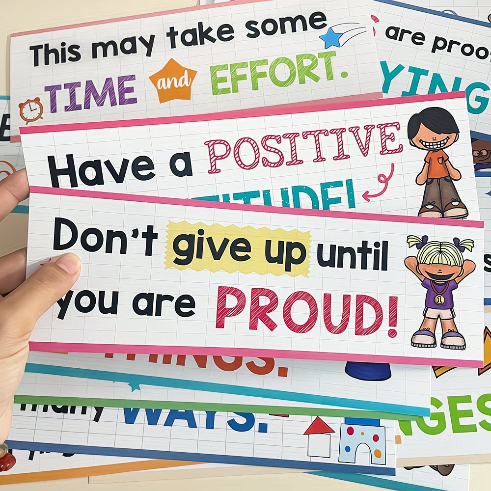 Growth Mindset Posters Set – 16 PCS Inspirational Classroom Wall Decor for Kids