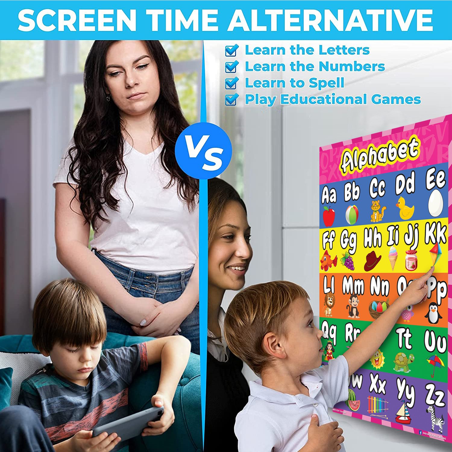 Educational Preschool Poster Learning Charts A4 size 04pcs for Toddler and Kid for Nursery