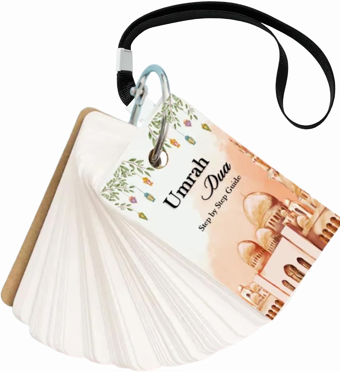 Umrah Dua Cards with Lanyard, Portable Islamic Prayer Flashcards for Umrah & Hajj, Arabic Supplications Guide, Muslim Travel Companion, Islamic Gift for Men & Women